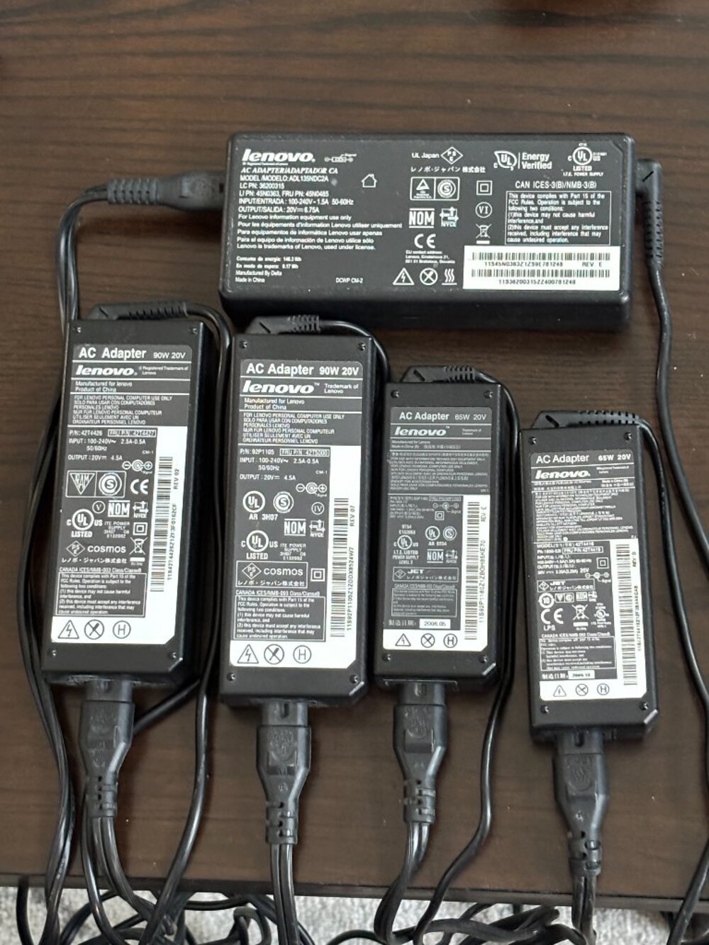 Lot of 5 Genuine Lenovo Laptop Chargers | OEM ThinkPad AC Adapters